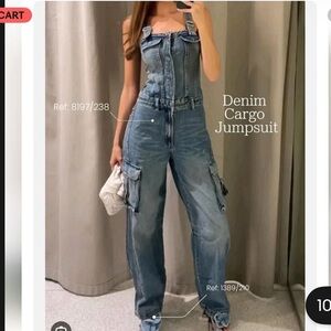 Zara Denim Cargo Jumpsuit in Light Blue